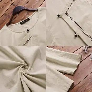 ZANZEA Autunm Femei Lenjerie de pat din Bumbac Tricou Casual Vintage Maneca Lunga Butoane Bluza Feminin Broderie Blusas Combinezon Plus Dimensiune Topuri