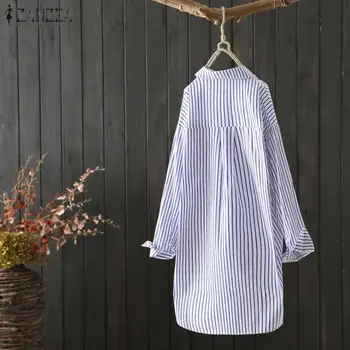 ZANZEA Femei Rever mâneci Lungi Tricou Toamna Asimetric cu Dungi Bluza Femme Halat de Blaturi de Lucru Butoanele de Jos Blusas Plus Dimensiune