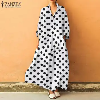 ZANZEA Modă Polka Dot Imprimate Sundress Femei Rochie de Toamna cu Maneci Lungi Casual Caftan Vestidos Liber Maxi Rochie Lunga Plus Size7