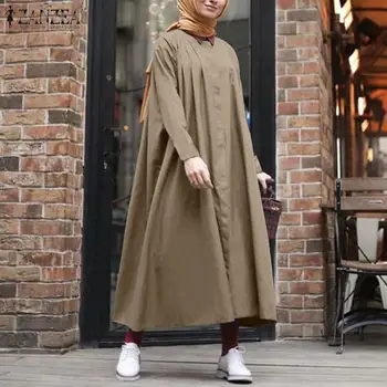 ZANZEA Plus Dimensiunea Rochie Musulman Femei Vintage Maneca Lunga Dubai Abaya Turcia Hijab Rochie de Culoare Solidă Tricou Rochie Vrac Femme
