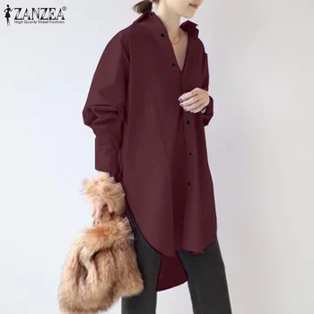 ZANZEA Primăvară Rever Neck Top Moda Femei Tricou Casual Solid Bluza Casual cu Maneca Lunga Tiv Split Blusas Butoane OL Munca Tunica