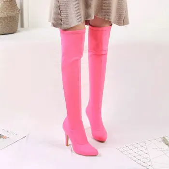 ZawsThia 2020 iarna plina de culoare galben mov roz toc subțire de mare femeie pantofi peste genunchi ridicat cizme femei, cizme overknee 33-45