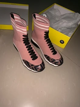 Zbor Țesut Șosete Cizme Femei Șosete Glezna Zapatos De Mujer Dantela-Up Pantofi Decor Adidași De Top De Mare Doamnă La Modă Cizme Botas Mujer