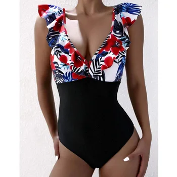 Zburli Print-O singură Bucată de costume de Baie Închise Femeie Costume de baie Push Up Corpul femeii Înot Purta Costum de Baie Fete Plaja Piscina Scăldător 2021