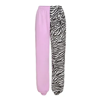 Zebra Print Jumătate Roz De Înaltă Talie Pantaloni Drepte Femei 2020 Iarna Moda Skinny Bodycon Pantaloni Casual Pantaloni Lungi Fierbinte