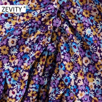 ZEVIT Noi Femeile Epocă Pliuri pe mâneci Florale Imprimare talie elastic rochie mini Doamnelor V Adânc Gât căptușit Rochii casual DS4249