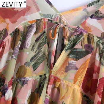 Zevity 2021 Femei Tropical Flower Print protecție Solară Șifon Bluza Bluza Feminin V Gât Flare Sleeve Tricouri Chic Blusas Topuri LS7710