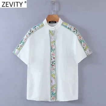 Zevity 2021 Moda pentru Femei Florale Imprimare Mozaic Șifon Bluza Bluza Femei cu Maneci Scurte Kimono Tricouri Chic Blusas Topuri LS7648
