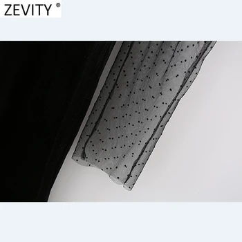 Zevity Noi 2021 Femei Sexy Perspectivă Pliuri Plasă de Fire Mozaic de Catifea Subțire Rochie Mini de sex Feminin Mare Petrecere de Stradă Vestido DS4890