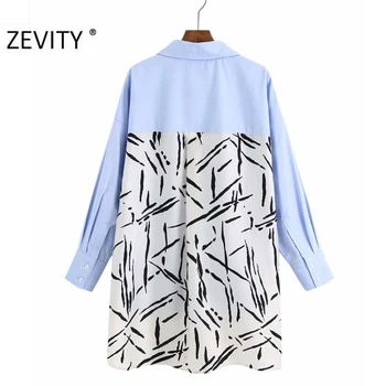 Zevity Noi femeile de moda înapoi graffiti print mozaic casual salopeta bluza office lady pieptul cămașă de afaceri blusa topuri LS7145