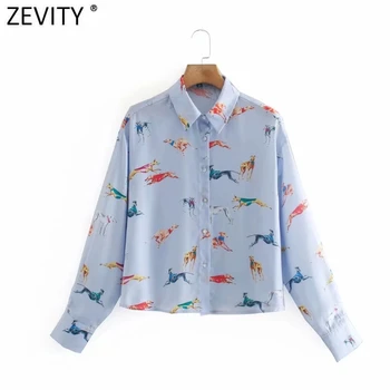 Zevity Noi Femeile Dulce Colorat Caini Print Casual Bluza Femei cu Maneci Lungi Afaceri Tricouri Chic Femme Blusas Topuri LS7327