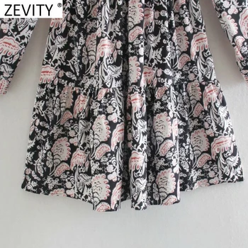 Zevity Noi Femeile Epocă Agaric Dantela Totem Print Floral Casual Slim Rochie Mini de sex Feminin Maneca Lunga Talie Mare Vestidos DS4662