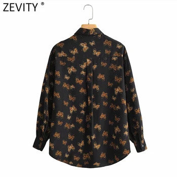 Zevity Primăvara anului 2021 Femei de Moda Fluture de Imprimare Casual Bluza Femei cu Maneci Lungi Tricou Afaceri Chic Combinezon Topuri LS7479