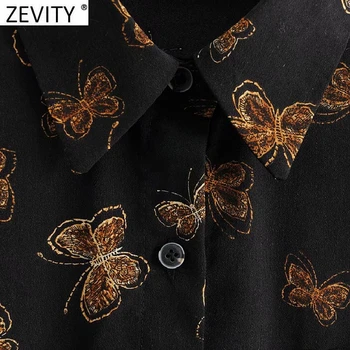 Zevity Primăvara anului 2021 Femei de Moda Fluture de Imprimare Casual Bluza Femei cu Maneci Lungi Tricou Afaceri Chic Combinezon Topuri LS7479