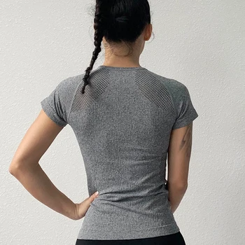 Zhangyunuo Sală de Fitness Active Wear Sport Femei Goale T-shirt Solid Lombare Topuri de Cultură Antrenament Strâns Mâneci Scurte Yoga Tricouri