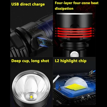 ZHIYU de Mare Putere XHP70 Lanterna LED-uri 26650 Super Luminoase Lămpi cu 3 Moduri Impermeabil USB Reîncărcabilă Lanterna Felinar Camping