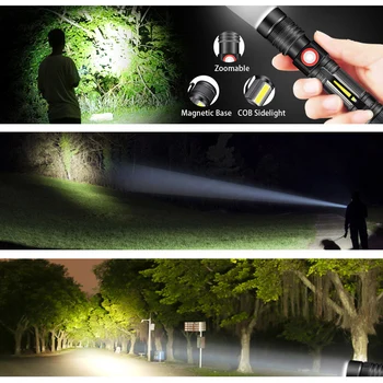 ZHIYU LED T6 COB Lanterna 4 Moduri de Magnet Lampa Camping Lucru 18650 Lumini Flash Zoom Impermeabil USB Reîncărcabilă Lanterna
