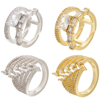 ZHUKOU de aur/argint de culoare femei inele de lux cristal CZ reglabil Unisex inele pentru femei/bărbați Inel de Nunta Bijuterii model:VJ28