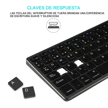 Zienstar spaniolă Tastatură Bluetooth,Wireless Reîncărcabilă cu Numărul Pad de Dimensiuni Complete de Proiectare pentru Laptop ,PC, Tabletă,Windows,IOS