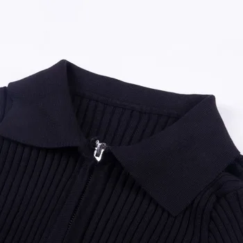 Zip Up Streetwear Trunchiate Pulovere Tricotate Cu Paiete, Maneca Lunga Cu Fermoar Frontală Negru Harajuku Topuri Cardigan Haine De Iarnă 2020