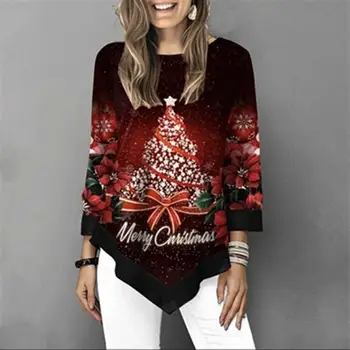 ZITY Femei Crăciun T-shirt, Blaturi Carouri Îmbinare Tiv Maneca Lunga Drăguț Tunica haine de designer 2020 femei Crăciun Harajuku Sus