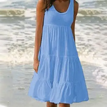 ZITY Plus Dimensiune 5xl Vrac Rochie Casual rochie fără Mâneci Gât O Volane Rochie Mini Eleganta Solidă Rochie de Plajă de Vară 2020 Sundress