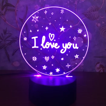 Ziua îndrăgostiților Prietena Cadou TE IUBESC Colorat 3D Holograma Dragoste Inima Stele Lampă lumina de Noapte USB Acrilice Lumini Favoarea Partidului