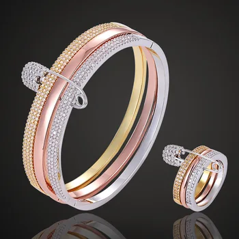 Zlxgirl bijuterii Clasic 2018 vânzare fierbinte trei placat cu metal de culoare cupru brățară inel de nunta bijuterii de mireasa aniversare bratari
