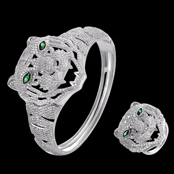 Zlxgirl bijuterii clasic femei și bărbați tigru forma animale de cupru brățară cu inel seturi de bijuterii mirco pavate zircon brățară brățară