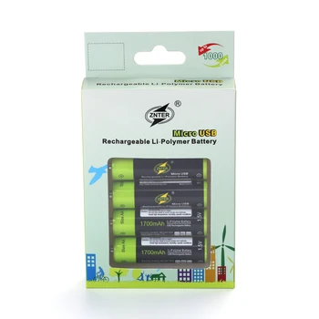 ZNTER 1/2/4 AA 1.5 V 1700mAh Baterie 2/4 pc-uri USB de Încărcare Rapidă Reîncărcabilă Litiu-Polimer Baterie Încărcată cu Cablu Micro USB