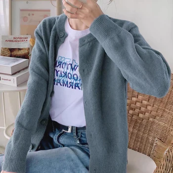 Zoki Toamna Femei Cardigan Pulover Maneca Lunga Single-Breasted Tricotate Haina Scurta De Cauzalitate Chic O De Gât De Sex Feminin Coreeană Uza 2020