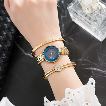 Zonmfei Brand Albastru Ceasuri pentru Femei Seturi de Cutie de Cadou de Lux Fata de Albastru Diamond Dial din Oțel Inoxidabil Brățară Zircon Părți Cadou Ceas