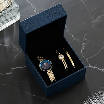 Zonmfei Brand Albastru Ceasuri pentru Femei Seturi de Cutie de Cadou de Lux Fata de Albastru Diamond Dial din Oțel Inoxidabil Brățară Zircon Părți Cadou Ceas