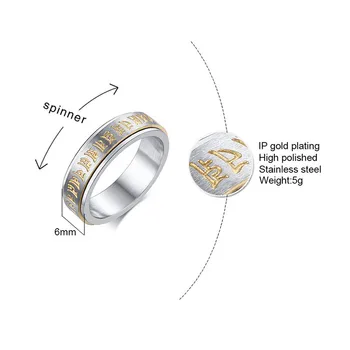 ZORCVENS de Aur de Culoare Argintie Om Mani Padme Hum Spinner Ring Pentru Bărbați Femei Budismul Stil de Rugăciune din Oțel Inoxidabil Bărbați Bijuterii