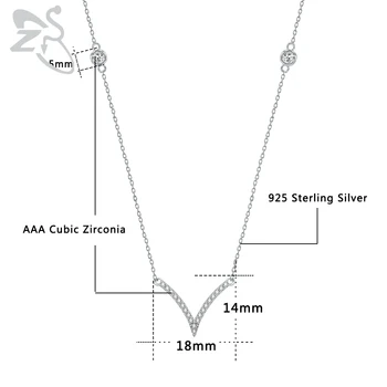 ZS V-forma Colier Pandantiv Argint 925 Lant AAA zircon Cristal Chocker Pentru Femei de sex Feminin Prieteni Ziua de nastere Cadouri