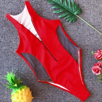 ZTVitality Femei Sexy Cu Fermoar Ochiurilor De Plasă Mozaic-O Singură Bucată De Costume De Baie 2019 New Sosire Plaja Solid Body Costume De Baie Monokini Swimsuit