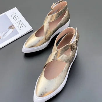ZVQ Femei Glezna, Catarama Apartamente Femei Subliniat Toe din Piele Superficial Pantofi de Primăvară Femeie Nou Stil Pene Pantofi Casual 2019