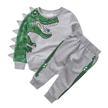 ZWF440 Toamna Iarna Dinozaur Set Pentru baietel de tip Boutique, Costum Crocodil Copii Desene animate Tricou Top+Sport Gâfâi Costum Costum