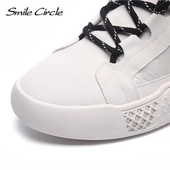 Zâmbet Cerc Femei Adidași Plat pantofi Platforma de Ridicat-partea de sus din Piele Confortabile, Casual, cizme pentru Femei