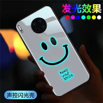Zâmbet LED Flash de Lumină Apel de Caz Pentru Huawei P30 P40 Pro Caz Sticlă Călită Complet Acoperi Coque Pentru Huawei Mate 30 De Mate 40 Pro Funda