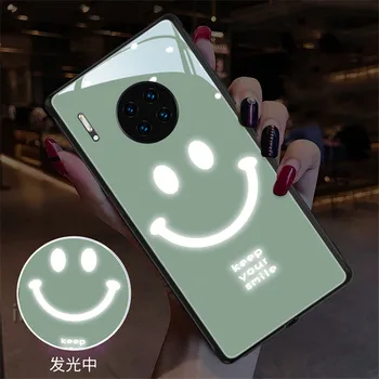 Zâmbet LED Flash de Lumină Apel de Caz Pentru Huawei P30 P40 Pro Caz Sticlă Călită Complet Acoperi Coque Pentru Huawei Mate 30 De Mate 40 Pro Funda