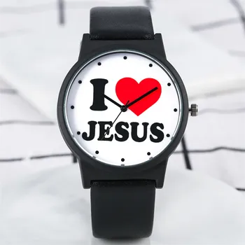 Îl Iubesc pe Isus Tema Ceasuri Barbati din Piele Cuarț Ceas de mana Casual Mens Watch reloj masculino Sprijin Personalizat Dropshipping