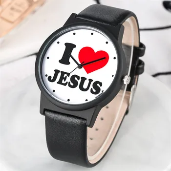 Îl Iubesc pe Isus Tema Ceasuri Barbati din Piele Cuarț Ceas de mana Casual Mens Watch reloj masculino Sprijin Personalizat Dropshipping