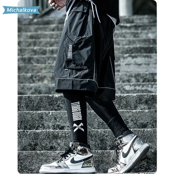 Îmbrăcăminte pentru bărbați pantaloni Scurți Reflectorizante HipHop Editare Vara Tactice de Genunchi Lungime Masculin Scurt Pantaloni Joggers Streetwear Marfă michalkova