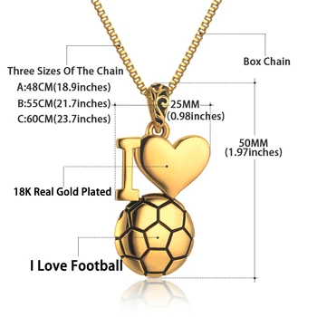 Îmi Place Fotbalul Colier Pandantiv Bijuterii Din Oțel Inoxidabil De Aur Inima Colier Cadou Pentru Femei/Bărbați Dropship Produse