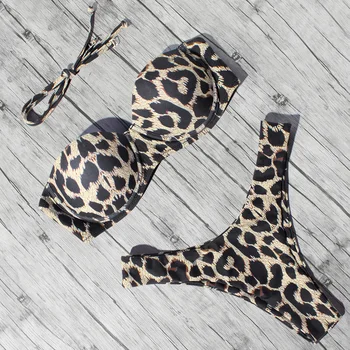 Împinge În Sus Bikini 2020 Costume De Baie Femei Leopard Brazilian Costum De Baie Summer Beach Purta Biquini Bandeau Costume De Baie Femei Bikini Set