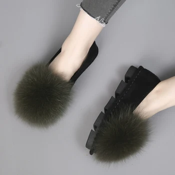 În 2020, cele mai Noi blană de vulpe mingea platforma pantofi femei cu fund gros mocasini apartamente confort pluș aluneca pe leneș liane cu blană espadrile
