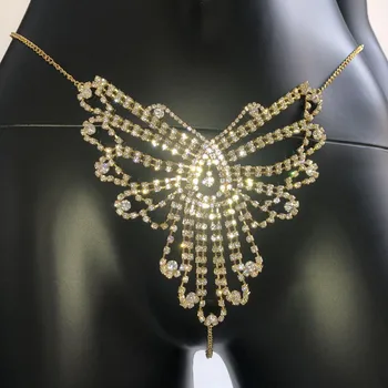 În 2020, cele mai Noi Stras Corpul Talie Rotund Lanț Fluture Lenjerie Sexy Chilotei Tanga pentru Femei de Lux Cristal Bijuterii Cadou