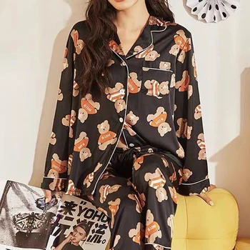 În 2020, Cu Mâneci Lungi Femei Pijama Set De Moda Minunat Butonul De Imprimare Homewear Haine Casual Femei Pantaloni Lungi Pijamale Seturi De Îmbrăcăminte De Noapte