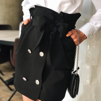 În 2020, Fusta cu Talie Inalta pentru Femei de Vară, de Toamnă Elegant Buzunare Solide Fuste Casual Ladies Butonul de Centură Mini Fusta a-line